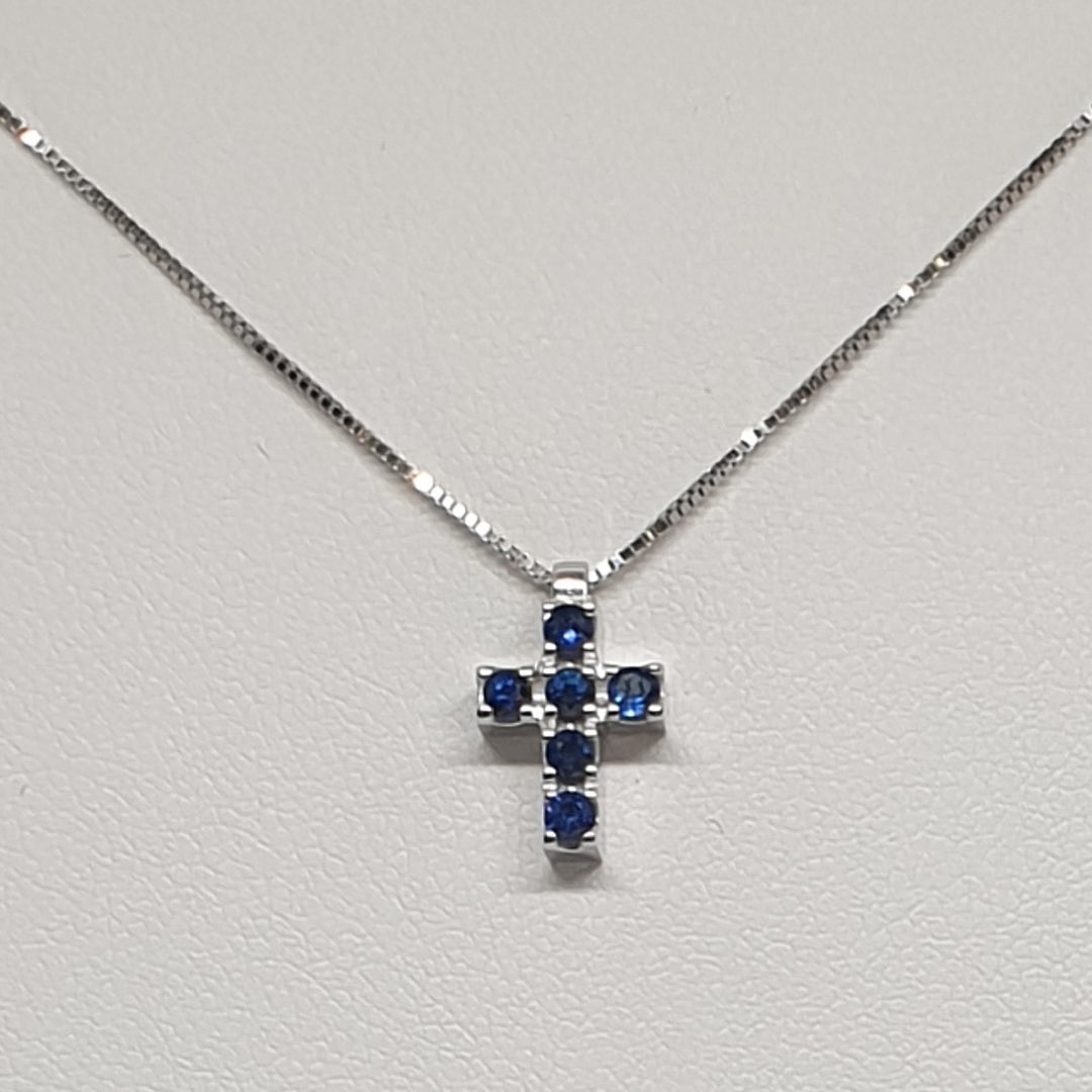 Collana Croce Oro Bianco con Zaffiri Davite&Delucchi CLN011687-ZF  Davite&Delucchi