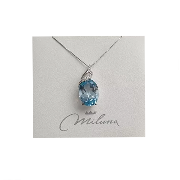 Collana Oro Bianco Topazio Azzurro e Diamanti Miluna CLD3069  Miluna