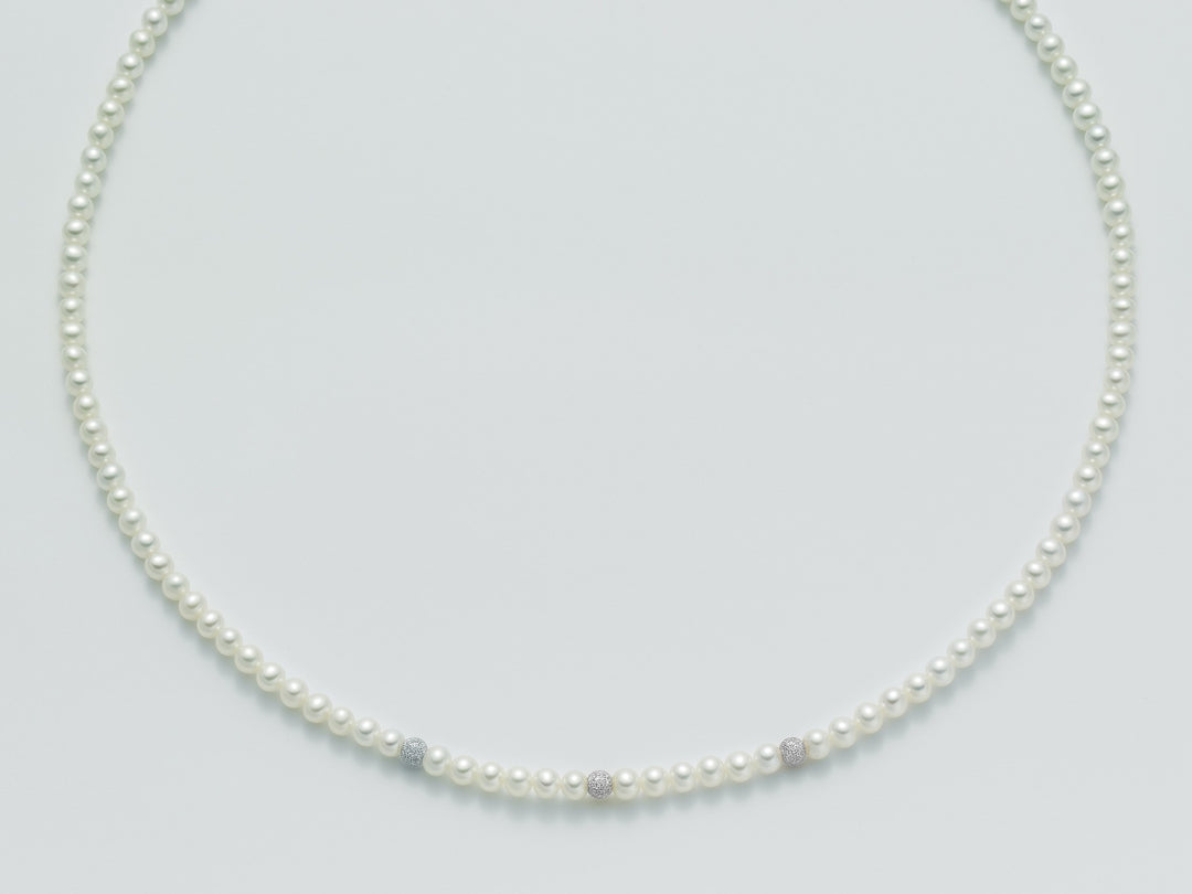 Collana Filo Perle con Sfere Oro Bianco e Chiusura Oro Bianco Fili REGINA MILUNA PCL1701BV  Miluna