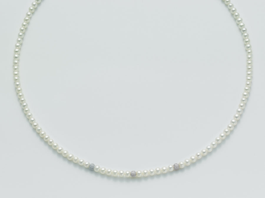 Collana Filo Perle con Sfere Oro Bianco e Chiusura Oro Bianco Fili REGINA MILUNA PCL1701BV  Miluna