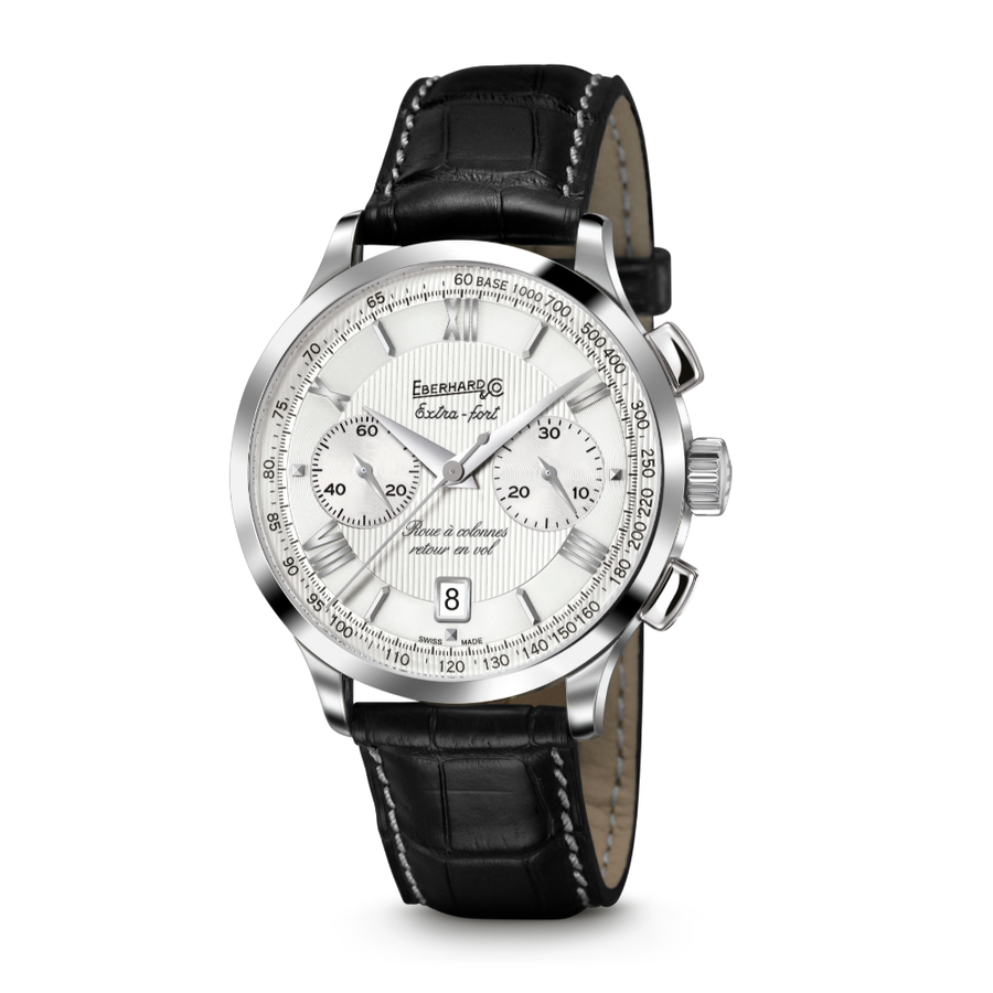 Orologio Automatico Crono Eberhard Extra Fort Roue à Colonnes Retour en Vol 31957.01 Eberhard Cinturino Pelle