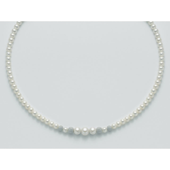 Collana di perle Oriente a scalare con sfere in oro bianco diamantate Miluna PCL4377V