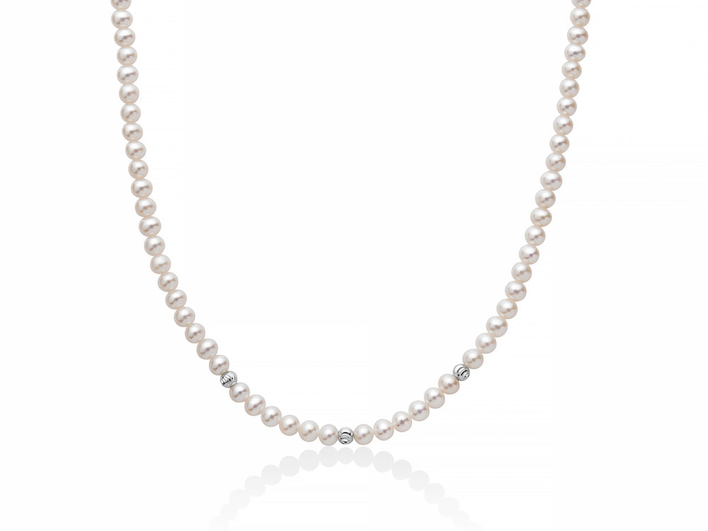 Collana Filo Perle con Sfere Oro Bianco e Chiusura Oro Bianco Miluna Perle Boule e Fantasia PCL6317  Miluna   