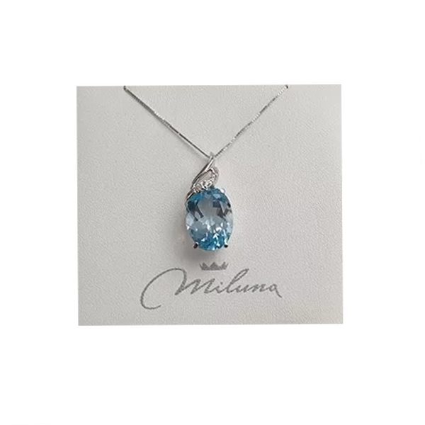 Collana Oro Bianco Topazio Azzurro e Diamanti Miluna CLD3069  Miluna   