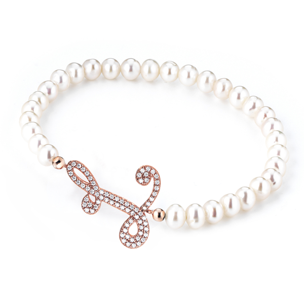 Bracciale Perle con Lettera Marcello Pane BRDV006EL  Marcello Pane ARGENTO ROSA L 